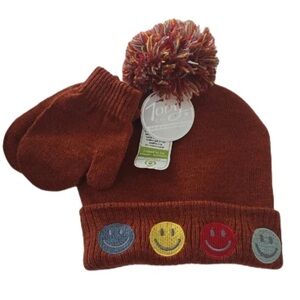 Joyful Kids' Knit Hat and Mittens Set with Colorful Smiles